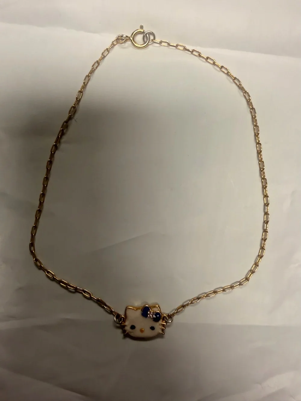Hello Kitty White Enamel Face Blue Bow Ankle Bracelet or Small Kids Necklace